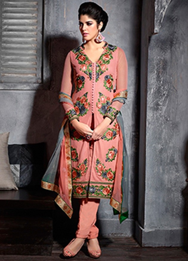 Pink Colour Soft Net Embroidered Suit
