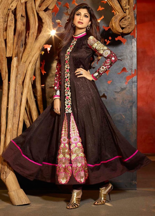 Shilpa Shetty Attractive Black Colour Georgette Anarkali Style Suit